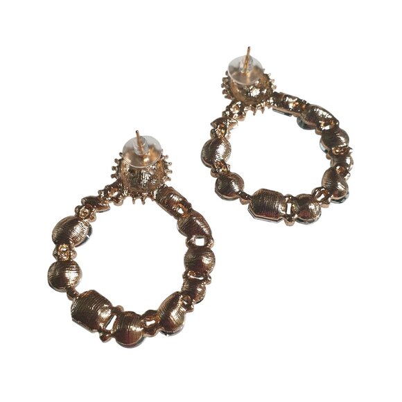 Emerald Green Acrylic Crystal Gold Tone Hoop Earrings Costume Jewelry Gift - Picture 5 of 5